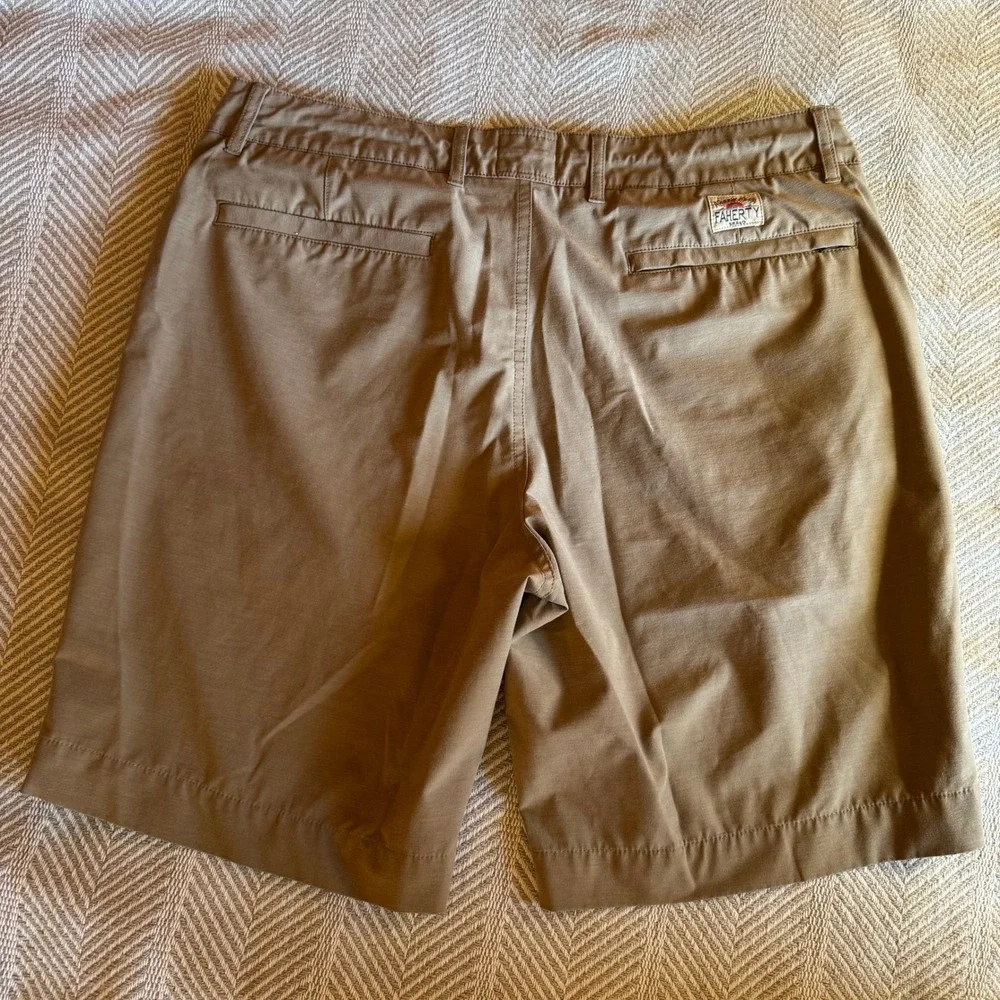 Faherty All Day Shorts Mens 33 (34) Khaki Tan Stretch Hybrid Board Shorts Water